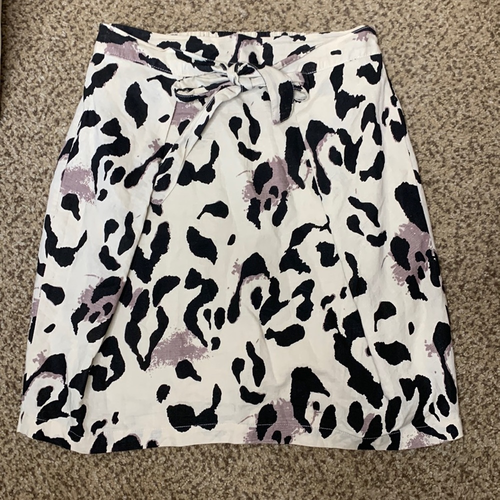 Mo Vint Linen Leopard Print Wrap Skirt - image 1